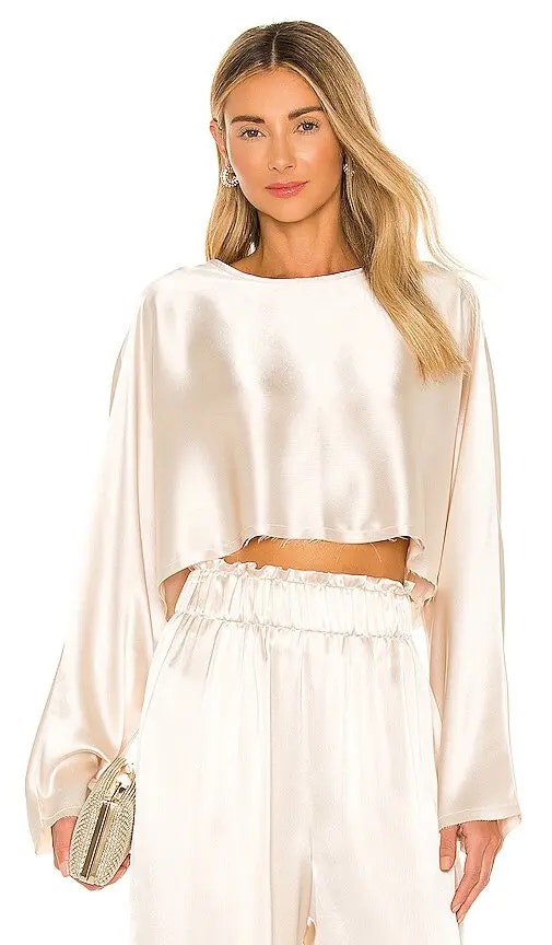 Nwt Nonchalant Label Emilia Bell Sleeve Cropped Blouse Champagne Women's Small